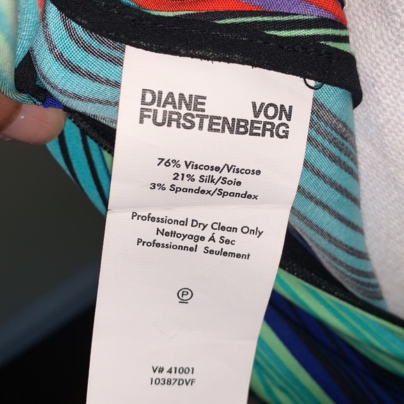 DIANE VON FURSTENBERG Burman Multi Stripe Dress Short Sleeves Fitted Bodycon 2 - Picture 6 of 8